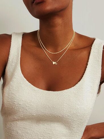 FOCALOOK Layered Initial Necklace for Women, 14K Gold Plated Choker Necklaces Stacks with Initial A-Z, Dainty Silver Heart Pendant Necklace Personalized Birthday Women Jewelry in Kuwait