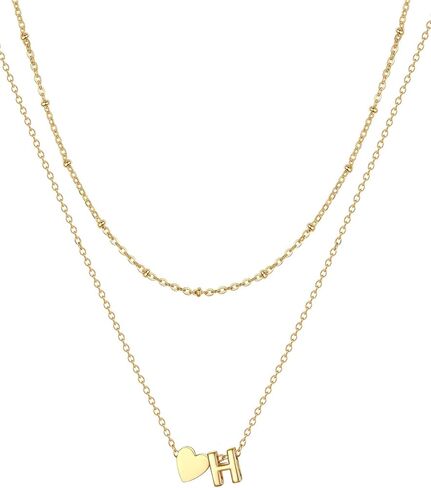 FOCALOOK Layered Initial Necklace for Women, 14K Gold Plated Choker Necklaces Stacks with Initial A-Z, Dainty Silver Heart Pendant Necklace Personalized Birthday Women Jewelry in Kuwait