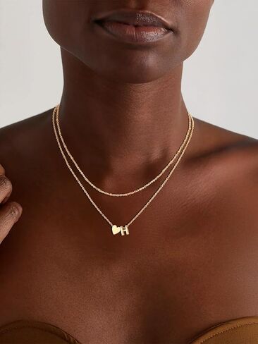 FOCALOOK Layered Initial Necklace for Women, 14K Gold Plated Choker Necklaces Stacks with Initial A-Z, Dainty Silver Heart Pendant Necklace Personalized Birthday Women Jewelry in Kuwait