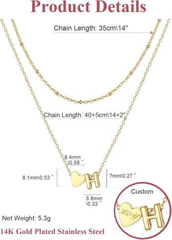 FOCALOOK Layered Initial Necklace for Women, 14K Gold Plated Choker Necklaces Stacks with Initial A-Z, Dainty Silver Heart Pendant Necklace Personalized Birthday Women Jewelry in Kuwait