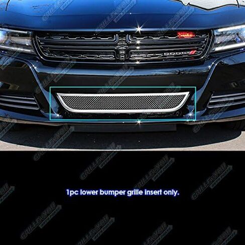 APS Compatible with Dodge Charger 2015-2018 & 2019-2023 SXT Without Adaptive Cruise Control Lower Bumper Stainless Steel Black Mesh Front Grill Grille Insert D76346H in Saudi Arabia