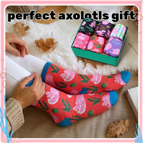 Bonuci Axolotl هدايا الجوارب للنساء الجوارب الوردي لطيف السائبة لمحبي Axolotl مضحك الجدة طاقم هدايا غير رسمية لعيد ميلاد in Kuwait