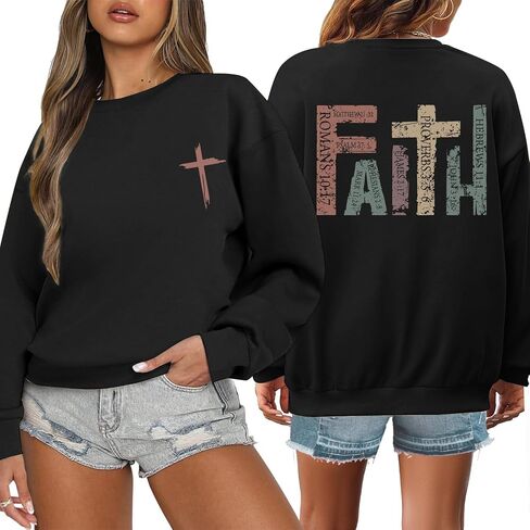 Faith Sweatshirts for Women Christian Jesus God Sweatshirt Religious Graphic Pullover Bible Verse Cross Vintage Tops in Saudi Arabia