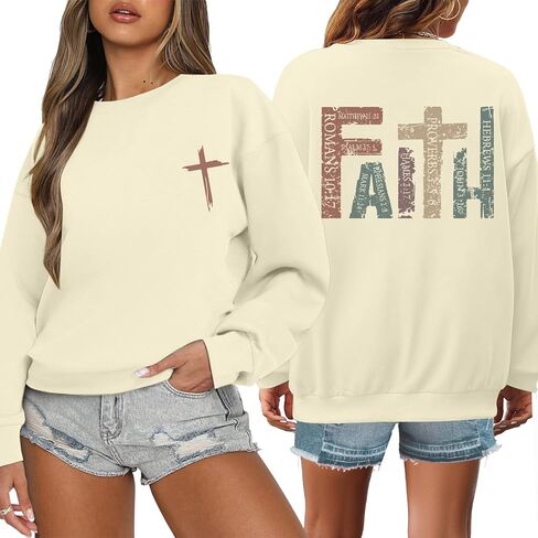 Faith Sweatshirts for Women Christian Jesus God Sweatshirt Religious Graphic Pullover Bible Verse Cross Vintage Tops in Saudi Arabia