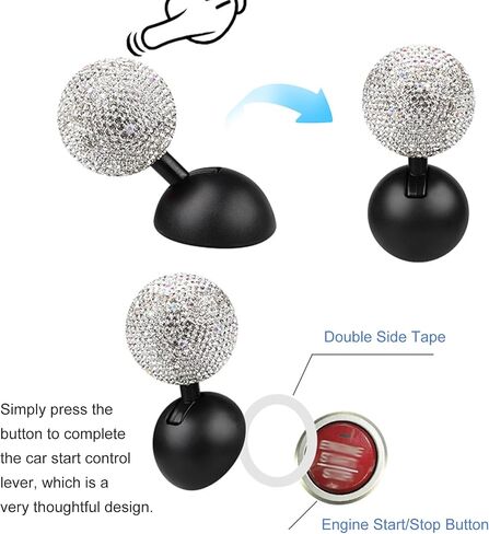 Bling Start Button Rocker, Rhinestone Encrusted Pottery Clay Ignition Switch Joystick Ballbar, Creative Decoration Ladies Car Accessories, Suitable for Most Cars (Black) in Saudi Arabia