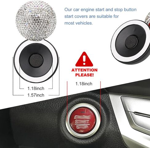 Bling Start Button Rocker, Rhinestone Encrusted Pottery Clay Ignition Switch Joystick Ballbar, Creative Decoration Ladies Car Accessories, Suitable for Most Cars (Black) in Saudi Arabia