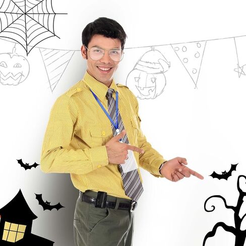 5 Pcs Men Office Costume Accessories Set Eyeglasses Belt Stripped Tie ID Badge Holder Pager for Halloween Cosplay Party Dress up Multicolor in Saudi Arabia