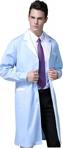 معاطف المختبر البيضاء للرجال، ملابس عمل الطبيب، كلاسيكية بأكمام طويلة، للطبيب، والممرضة، ومدرسة الطب، وأزياء طب الأسنان in Kuwait