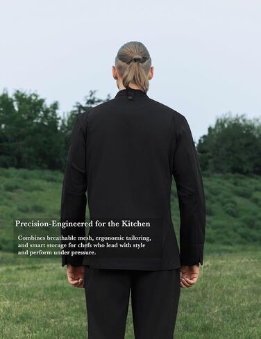 Long Sleeve Chef Coat with Breathable Mesh Panels and Utility Pockets – Modern Snap-Front Chef Jacket for Kitchen in Saudi Arabia