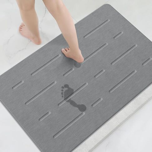 OTHWAY Large Stone Bath Mat, 32"x 20" Diatomaceous Earth Bath Mat for Bathroom Quick Drying Absorbing, Long Non-Slip Diatomite Hard Stone Shower Mat Instant Dry(Dark Grey) in Saudi Arabia