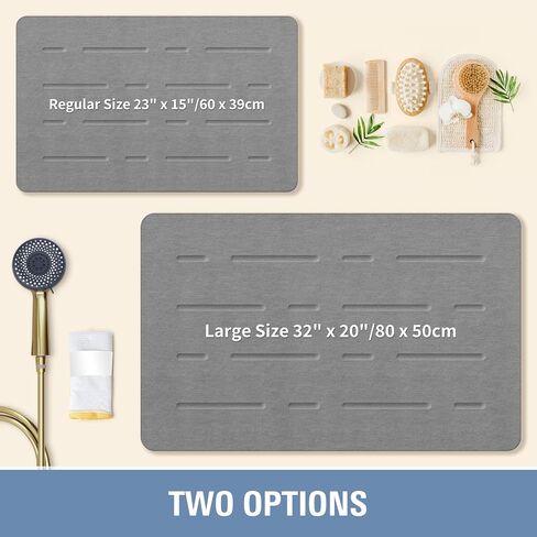 OTHWAY Large Stone Bath Mat, 32"x 20" Diatomaceous Earth Bath Mat for Bathroom Quick Drying Absorbing, Long Non-Slip Diatomite Hard Stone Shower Mat Instant Dry(Dark Grey) in Saudi Arabia