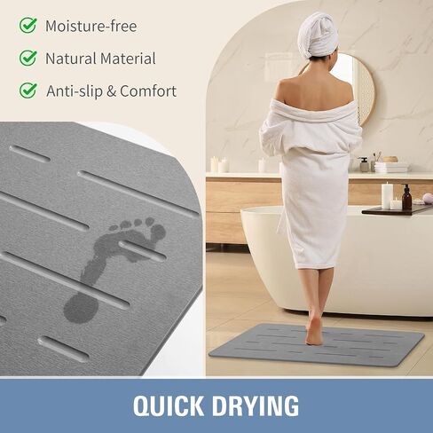 OTHWAY Large Stone Bath Mat, 32"x 20" Diatomaceous Earth Bath Mat for Bathroom Quick Drying Absorbing, Long Non-Slip Diatomite Hard Stone Shower Mat Instant Dry(Dark Grey) in Saudi Arabia