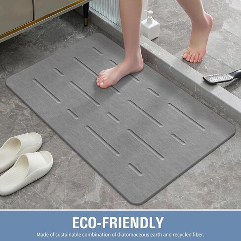 OTHWAY Large Stone Bath Mat, 32"x 20" Diatomaceous Earth Bath Mat for Bathroom Quick Drying Absorbing, Long Non-Slip Diatomite Hard Stone Shower Mat Instant Dry(Dark Grey) in Saudi Arabia