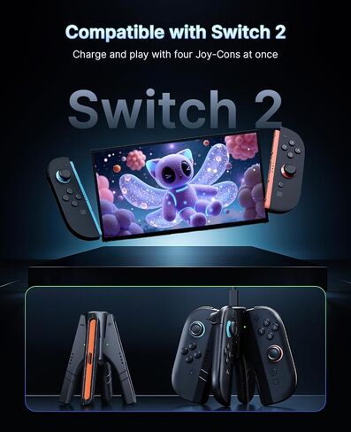 NexiGo Enhanced Controller Charger Compatible with Nintendo Switch 2, Charging Dock for Joy-Pads with Sound Alerts and Charging Indicator, USB Type-C Charging Cable Included in Saudi Arabia