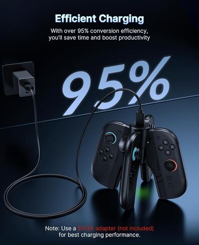 NexiGo Enhanced Controller Charger Compatible with Nintendo Switch 2, Charging Dock for Joy-Pads with Sound Alerts and Charging Indicator, USB Type-C Charging Cable Included in Saudi Arabia