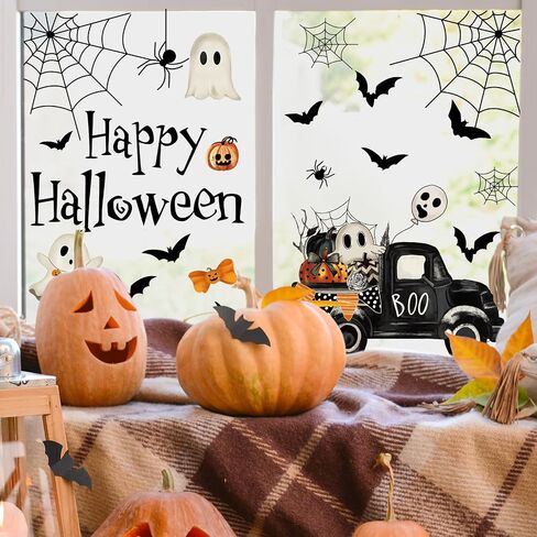 6 Sheet Halloween Window Clings Black Cat Ghost Pumpkin Spiderweb Window Sticker Double-Sided Spooky Boo Window Decal for Glass Mirror Decor in Saudi Arabia