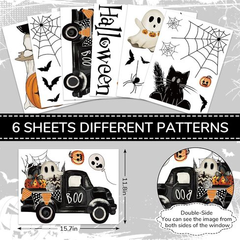 6 Sheet Halloween Window Clings Black Cat Ghost Pumpkin Spiderweb Window Sticker Double-Sided Spooky Boo Window Decal for Glass Mirror Decor in Saudi Arabia
