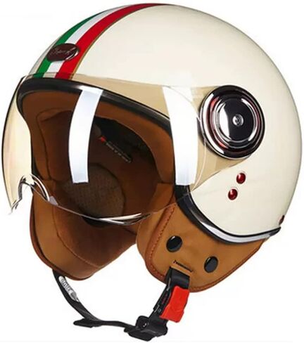 Vespa Motorcycle Helmet DOT Approved, Retro 3/4 Open Face Motorcycle Half Helmet with Visor, Vintage Scooter Helmets for Adult Women and Men in Kuwait