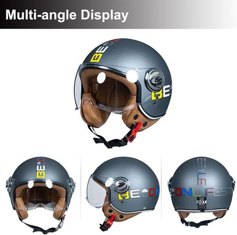 Vespa Motorcycle Helmet DOT Approved, Retro 3/4 Open Face Motorcycle Half Helmet with Visor, Vintage Scooter Helmets for Adult Women and Men in Kuwait