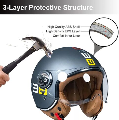 Vespa Motorcycle Helmet DOT Approved, Retro 3/4 Open Face Motorcycle Half Helmet with Visor, Vintage Scooter Helmets for Adult Women and Men in Kuwait