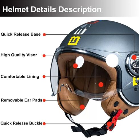 Vespa Motorcycle Helmet DOT Approved, Retro 3/4 Open Face Motorcycle Half Helmet with Visor, Vintage Scooter Helmets for Adult Women and Men in Kuwait