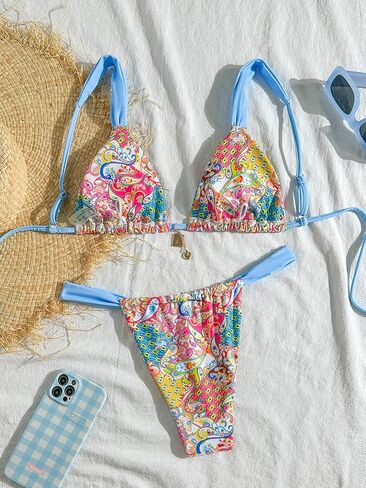 Women's Floral Printed Bikini Sets Boho Tie-Up Summer Swimsuit Bathing Suit in Saudi Arabia