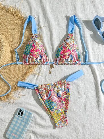 Women's Floral Printed Bikini Sets Boho Tie-Up Summer Swimsuit Bathing Suit in Saudi Arabia