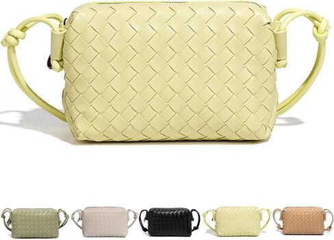 Woven Crossbody Bags For Women, Small Handmade Purse Clutch Shoulderbag Handbag Vegan Leather Zipper Closure Bags in Saudi Arabia