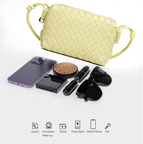 Woven Crossbody Bags For Women, Small Handmade Purse Clutch Shoulderbag Handbag Vegan Leather Zipper Closure Bags in Saudi Arabia