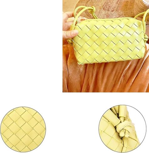 Woven Crossbody Bags For Women, Small Handmade Purse Clutch Shoulderbag Handbag Vegan Leather Zipper Closure Bags in Saudi Arabia