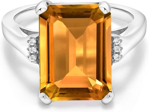 Gem Stone King 8.27 Cttw Yellow Citrine Engagement Ring For Women | 925 Sterling Silver | Emerald Cut 14X10MM | Gemstone Birthstone | Available in size 5, 6, 7, 8, 9 in Saudi Arabia