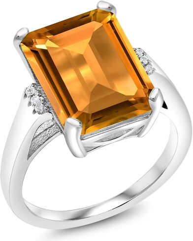 Gem Stone King 8.27 Cttw Yellow Citrine Engagement Ring For Women | 925 Sterling Silver | Emerald Cut 14X10MM | Gemstone Birthstone | Available in size 5, 6, 7, 8, 9 in Saudi Arabia