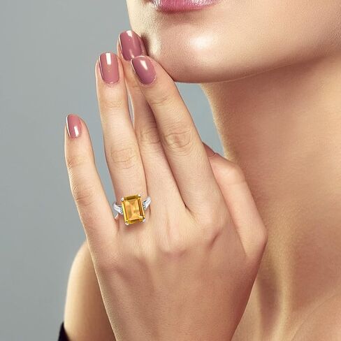 Gem Stone King 8.27 Cttw Yellow Citrine Engagement Ring For Women | 925 Sterling Silver | Emerald Cut 14X10MM | Gemstone Birthstone | Available in size 5, 6, 7, 8, 9 in Saudi Arabia