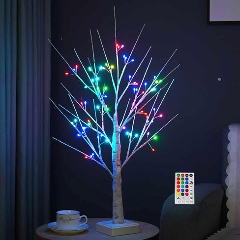 شجرة صفصاف صناعية بطول 2 قدم مع 60 مصباح LED متغير الألوان، شجرة منضدية داخلية/خارجية مع جهاز تحكم عن بعد، USB/تعمل بالبطارية لديكور المنزل وحفلات الزفاف (شجرة الصفصاف) in Kuwait