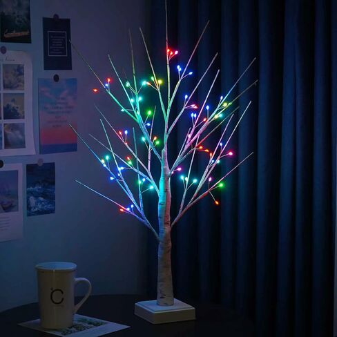 شجرة صفصاف صناعية بطول 2 قدم مع 60 مصباح LED متغير الألوان، شجرة منضدية داخلية/خارجية مع جهاز تحكم عن بعد، USB/تعمل بالبطارية لديكور المنزل وحفلات الزفاف (شجرة الصفصاف) in Kuwait