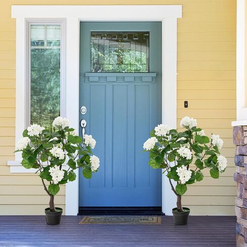 Goplus Artificial Hydrangea Tree, 2 Pack Fake Floral Plant w/11 White Flowers & Realistic Trunk in Plastic Nursery Pot, Indoor Silk Flower Tree for Home Office Living Room Housewarming Gift in Saudi Arabia