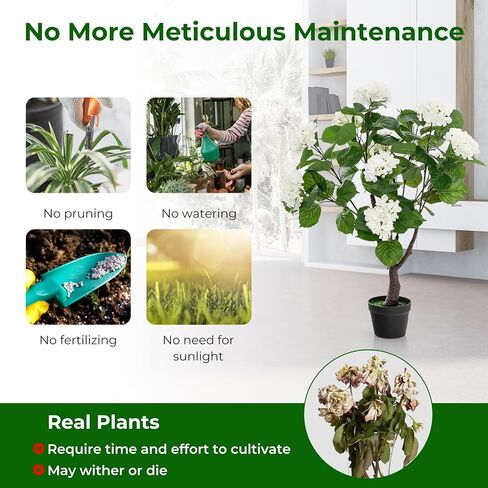 Goplus Artificial Hydrangea Tree, 2 Pack Fake Floral Plant w/11 White Flowers & Realistic Trunk in Plastic Nursery Pot, Indoor Silk Flower Tree for Home Office Living Room Housewarming Gift in Saudi Arabia