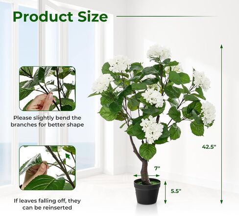 Goplus Artificial Hydrangea Tree, 2 Pack Fake Floral Plant w/11 White Flowers & Realistic Trunk in Plastic Nursery Pot, Indoor Silk Flower Tree for Home Office Living Room Housewarming Gift in Saudi Arabia