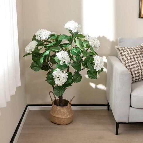 Goplus Artificial Hydrangea Tree, 2 Pack Fake Floral Plant w/11 White Flowers & Realistic Trunk in Plastic Nursery Pot, Indoor Silk Flower Tree for Home Office Living Room Housewarming Gift in Saudi Arabia