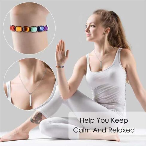 Mindfulness Breathing Necklace and 7 Chakra Crystals Bracelet，Stainless Steel Anxiety Breathe Necklace，Meditation Set for Men and Women in Saudi Arabia