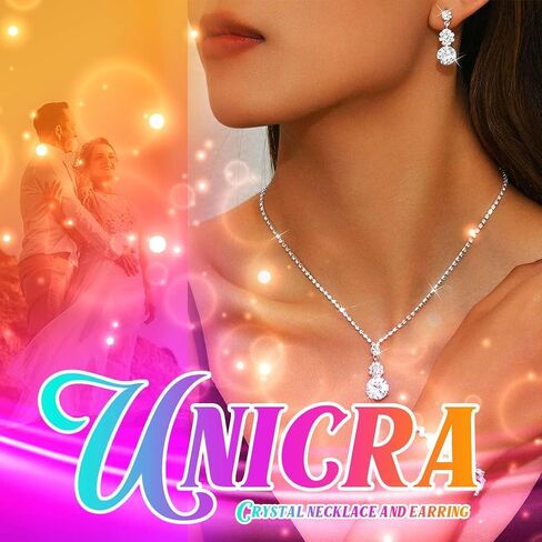 Unicra الفضة قلادة أقراط مجموعات حجر الراين مجوهرات الزفاف مجموعة مجوهرات الزفاف الرسمية حفلة موسيقية مجموعات للنساء والعرائس in Saudi Arabia