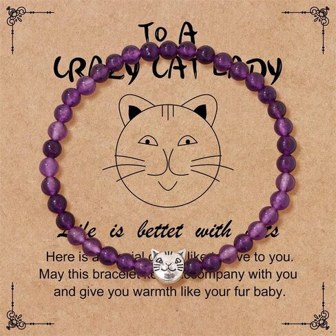 Healing Bracelets Christmas Gift for Women Nature Stone Cat Beaded Stretch 4MM Inspirational Healing Crystal Crazy Cat Lady Gifts for Cat Lover in Saudi Arabia