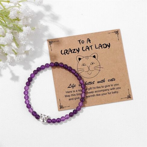 Healing Bracelets Christmas Gift for Women Nature Stone Cat Beaded Stretch 4MM Inspirational Healing Crystal Crazy Cat Lady Gifts for Cat Lover in Saudi Arabia