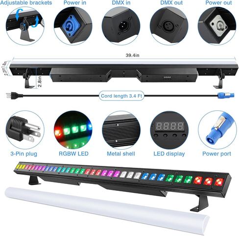 240W Stage Wash Light Bar - 448LEDs RGBWA DMX Light Bar by DMX Master-Slave Control 32 RGB & 12 White & 12 Amber Zones Chase Effects for Wedding Church Concert Music DJ Live Events Stage Lighting in Kuwait