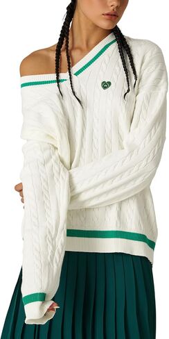Aelfric Eden Women's Oversized Cable Knit V Neck Sweaters Oversized Pullover 2025 Fall Fashion Outfits in Saudi Arabia