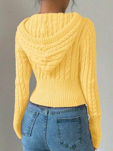 SOLY HUX Women's Crop Cardigan Sweater Cable Knit Zip Up Hoodies Long Sleeve Fall Jacket Y2k Outerwear Solid Yellow Small in Saudi Arabia