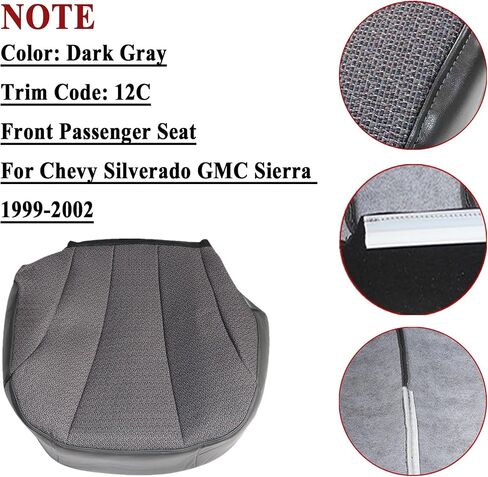 NLQR Front Passenger Side Bottom Replacement Seat Cover Cloth Dark Gray Compatible with Chevy Silverado GMC Sierra 1999 2000 2001 2002 in Saudi Arabia