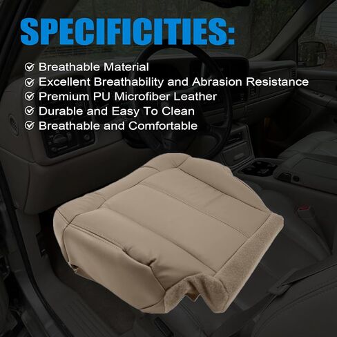Priprilod Leather Med Tan 522 أو 52i غطاء مقعد بديل للسائق من الجانب السفلي متوافق مع Chevy Silverado Sierra Avalanche 1999 2000 2001 2002 in Saudi Arabia
