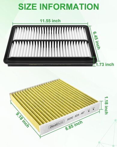 Activated Carbon Cabin & Engine Air Filter Set fit for Honda Pilot/Ridgeline/Passport V6-3.5L (2016-2025), for Acura MDX V6-3.0L/3.5L (2016-2020), Replace Part NO. 17220-5J6-A10, 80292-SDA-407 in Saudi Arabia