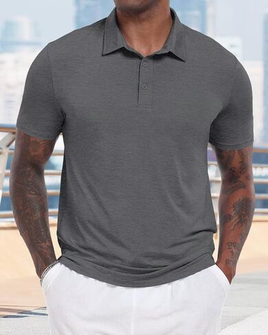 Mens Polo Shirts Button Down Business Shirts Casual Short Sleeve Knitting T-Shirt in Saudi Arabia